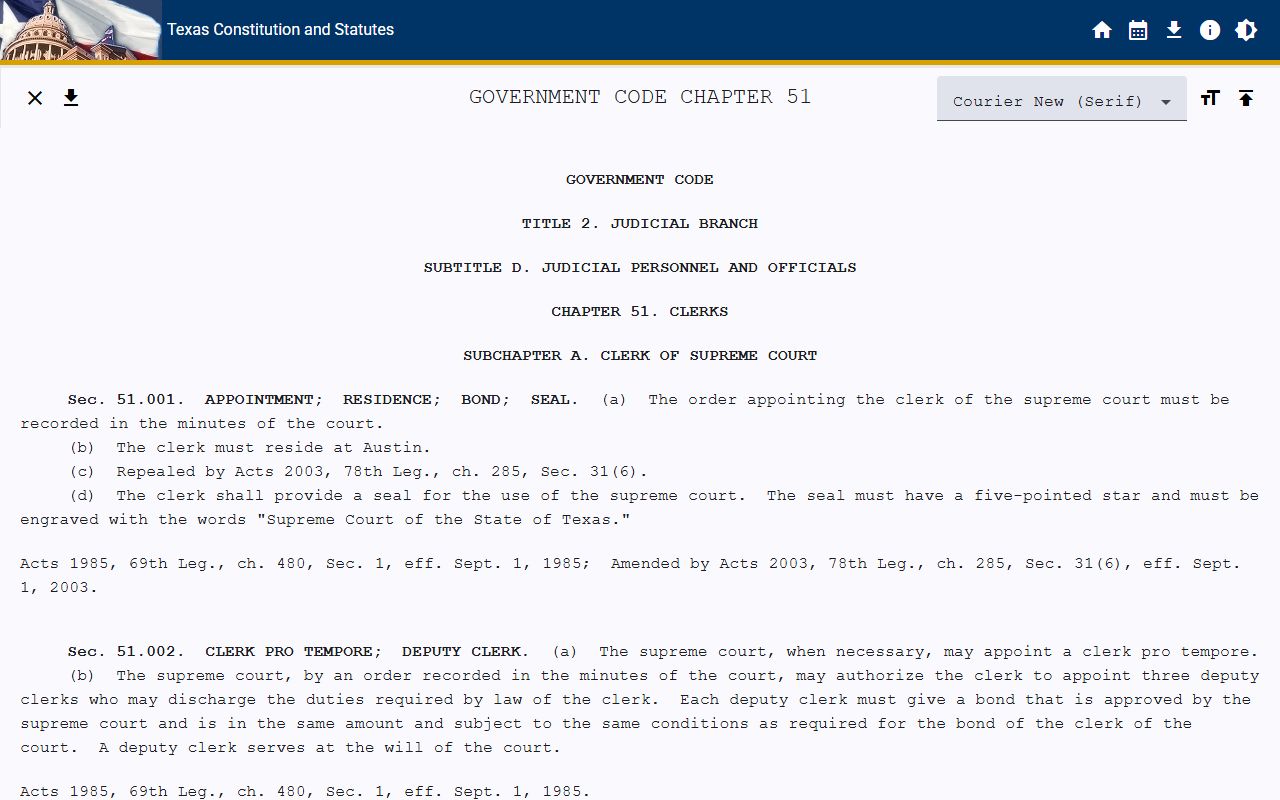 Texas Government Code Chapter 51 governing Montgomery County District Clerk records and fees