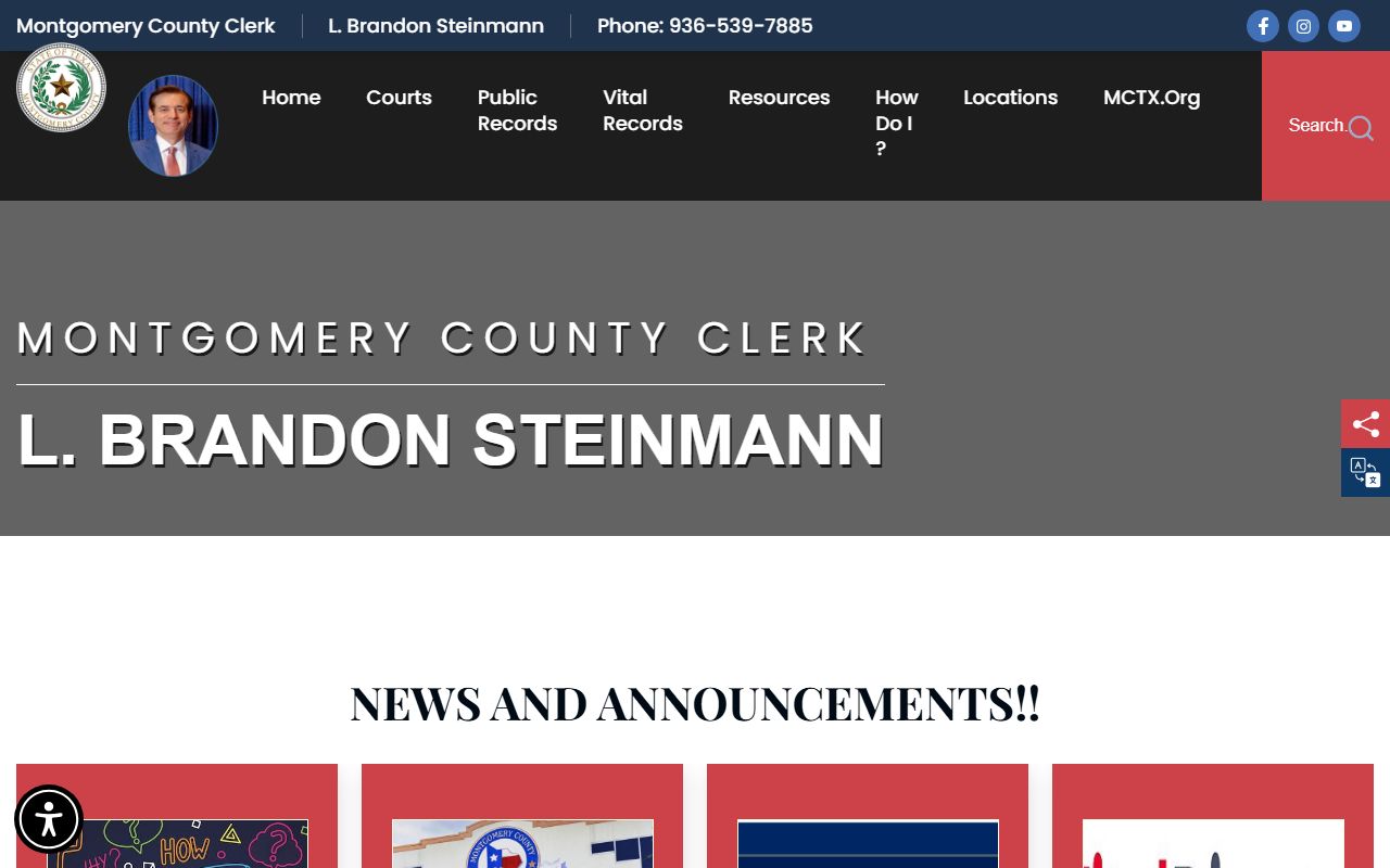 Montgomery County Clerk records site listing court, public, and vital records
