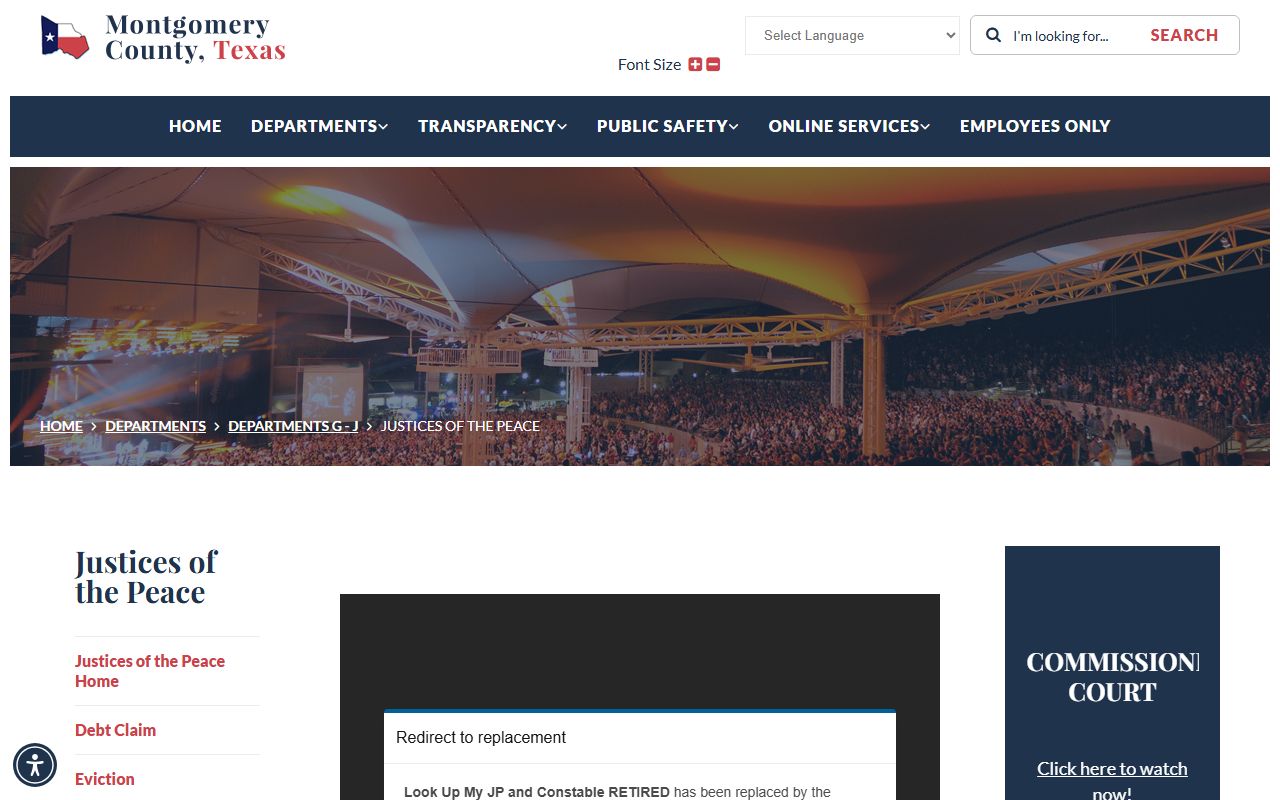 Montgomery County court records access through the justice of the peace landing page