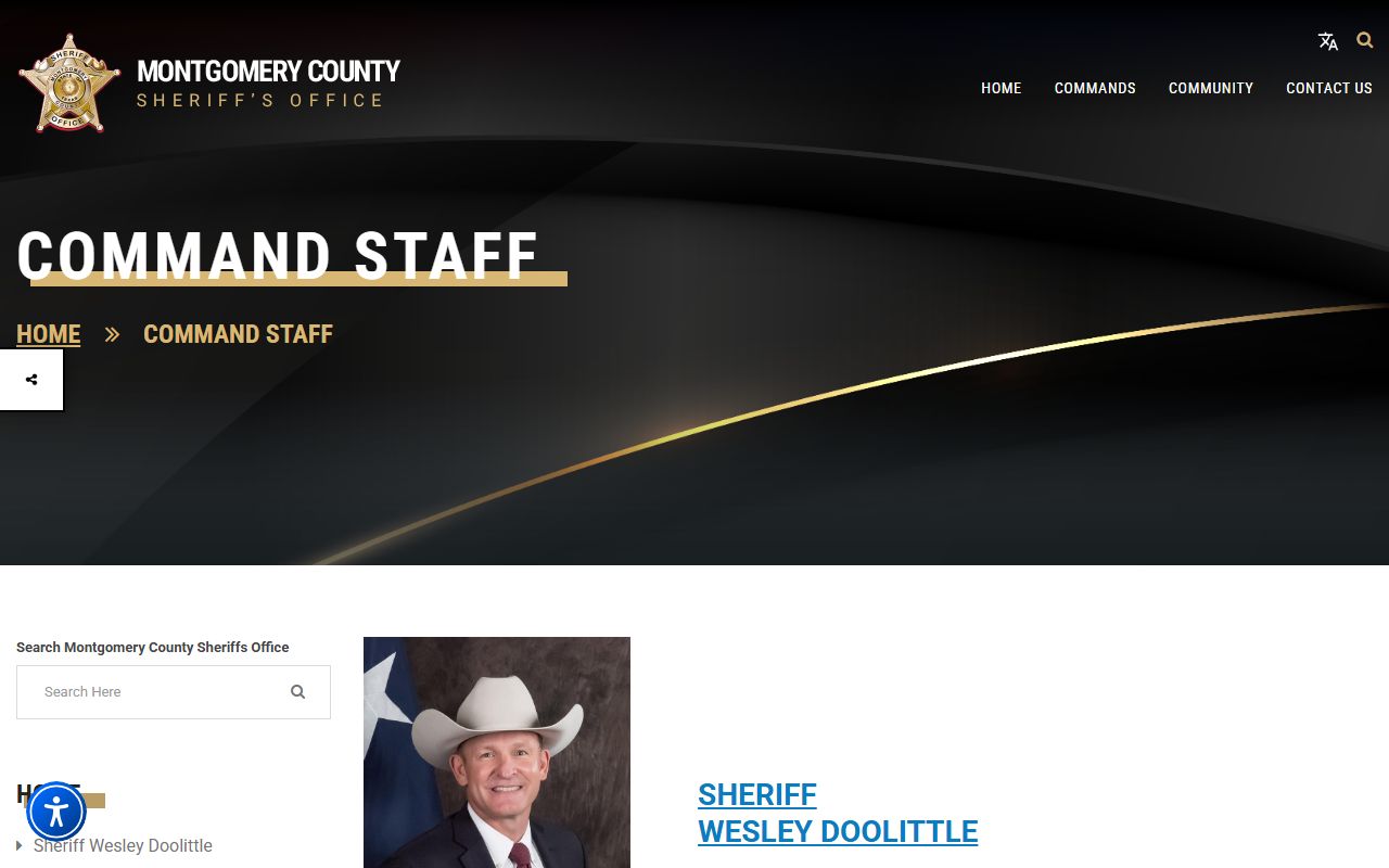 Montgomery County jail leadership listed on the Sheriff's command staff page