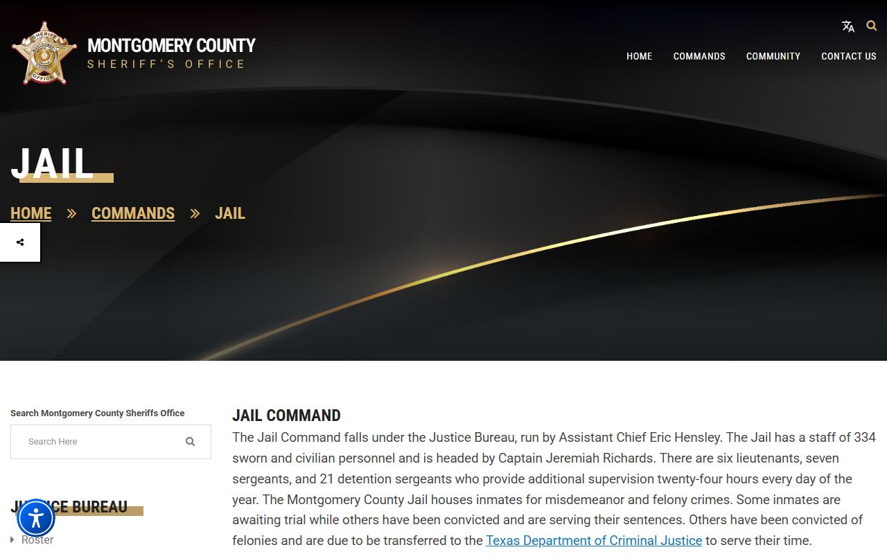 Montgomery County jail roster and inmate inquiry links on the Jail Division page