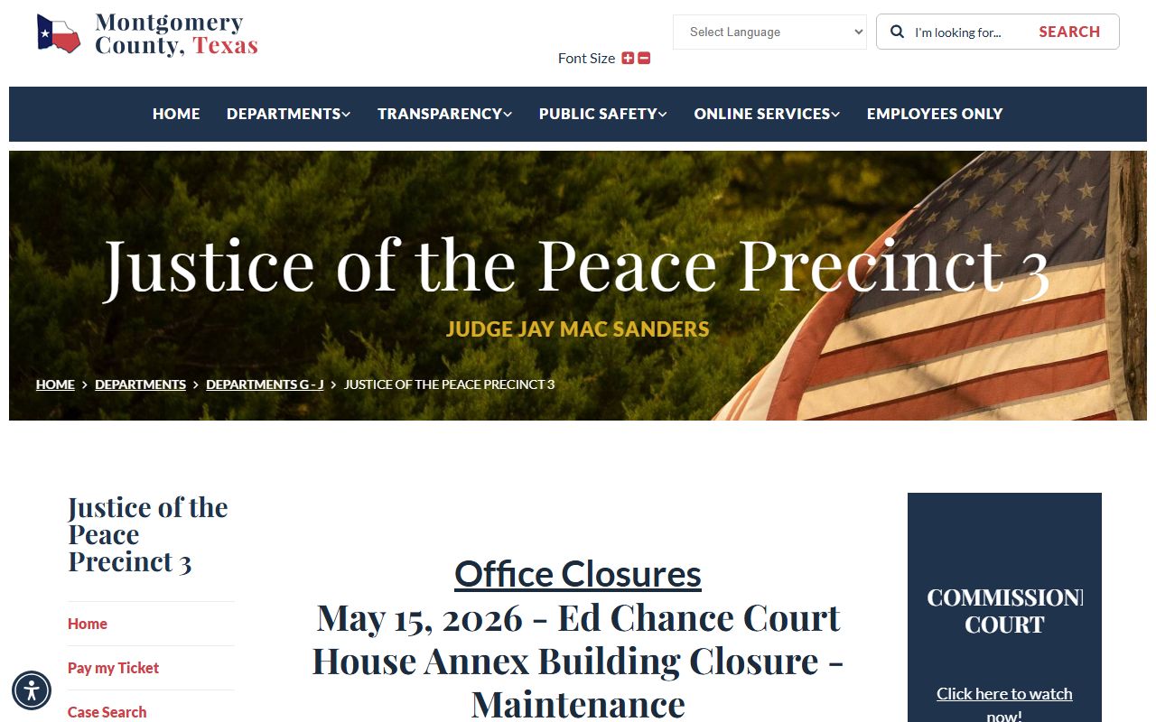 Montgomery County JP Precinct 3 traffic citation case search page