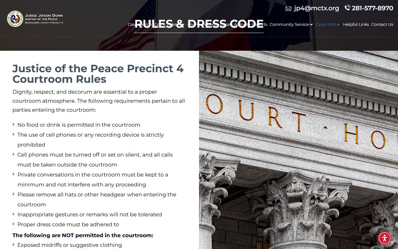 Montgomery County JP4 traffic court courtroom rules and dress code page